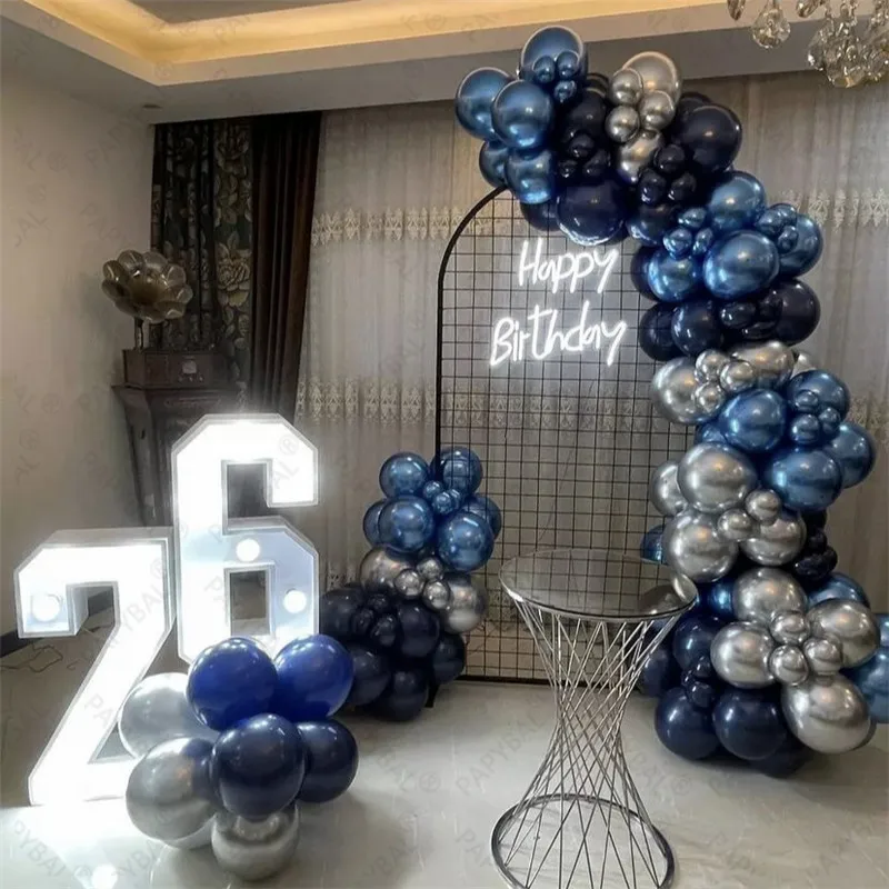 32-дюймовый серебряный шар из фольги с цифрами, Хромированный синий латексный шар, Гирлянда, Арка, комплект для взрослых, украшение для вечеринки по случаю дня рождения, свадебные глобусы 0