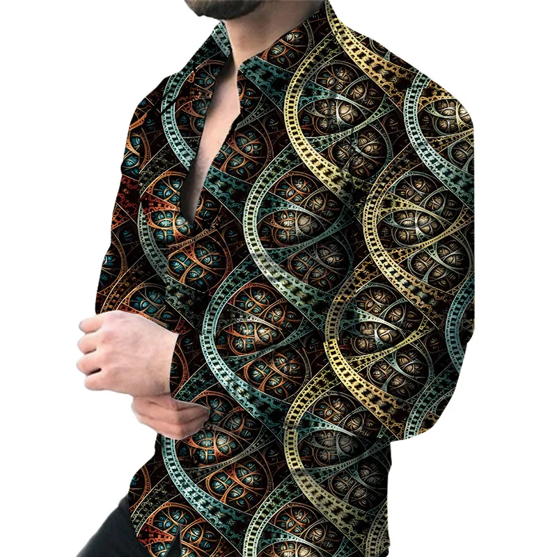 Гавайские мужские рубашки с длинным рукавом и принтом для мужчин, Роскошная мужская Дизайнерская одежда, Модная Элегантная Классическая мода 0