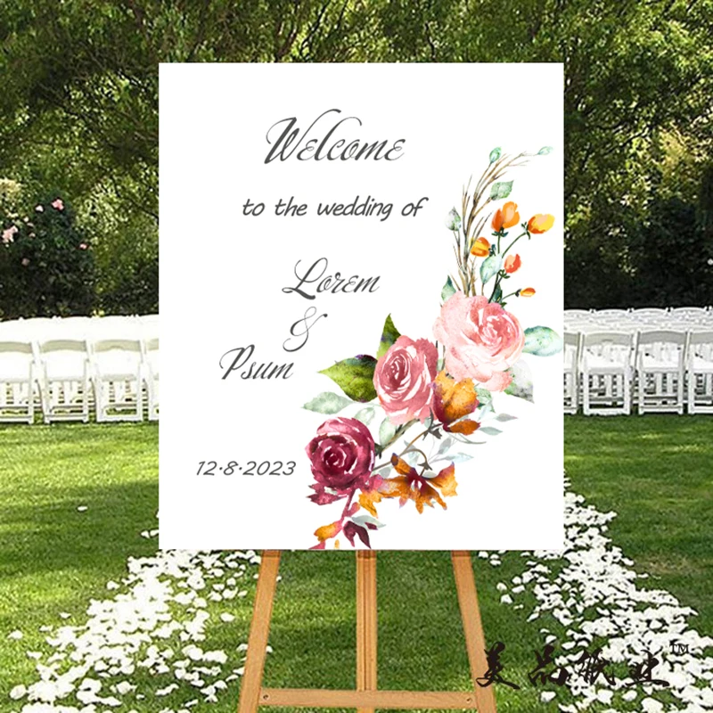 добро пожаловать на свадебный знак наклейка персонализированное имя текст изображение украшения для помолвки большая наклейка с принтом зеленых листьев 0