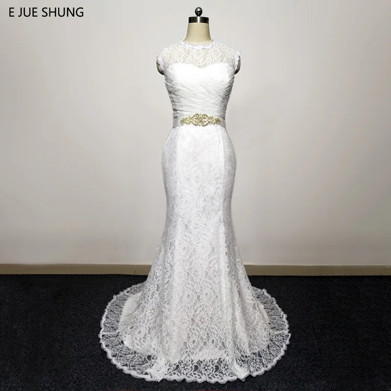 E JUE SHUNG/ белые кружевные свадебные платья русалки с украшением в виде кристаллов, свадебные платья Vestidos De Novia 0