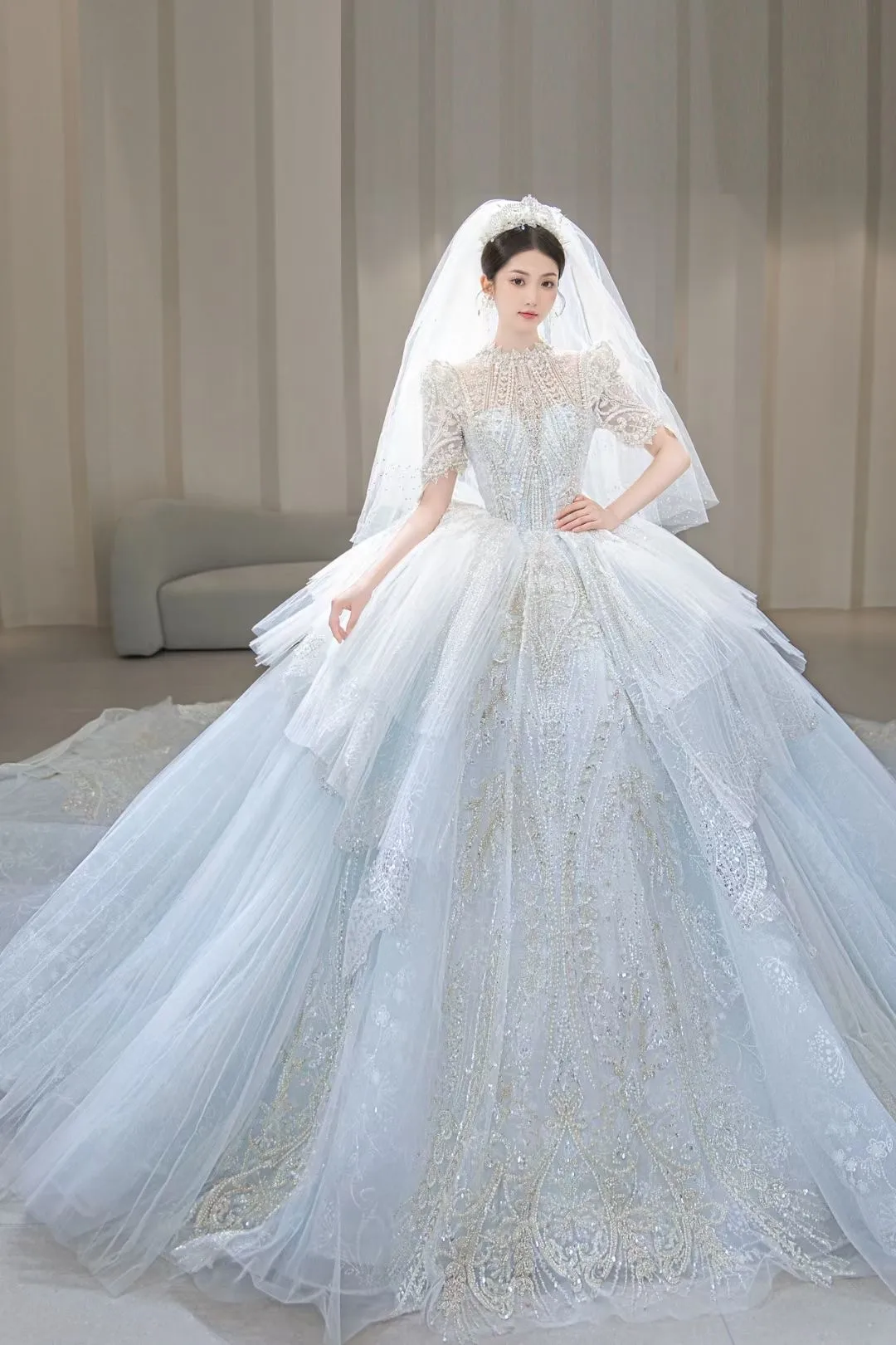 Ltt Коллекция 2023, пышное бальное платье принцессы с кристаллами, серо-голубые нарядные свадебные платья для новобрачных 0