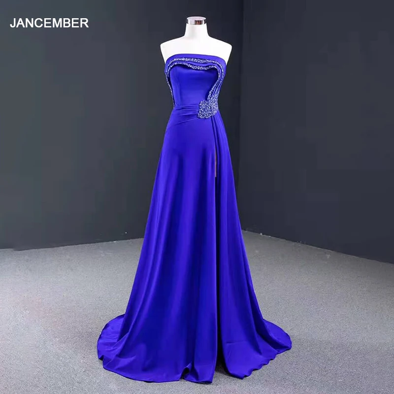 RSM67087 Синее элегантное облегающее вечернее платье для банкета, топ-труба с оборками, платье в пол на шнуровке с открытой спиной, 2021 платье вечернее 0