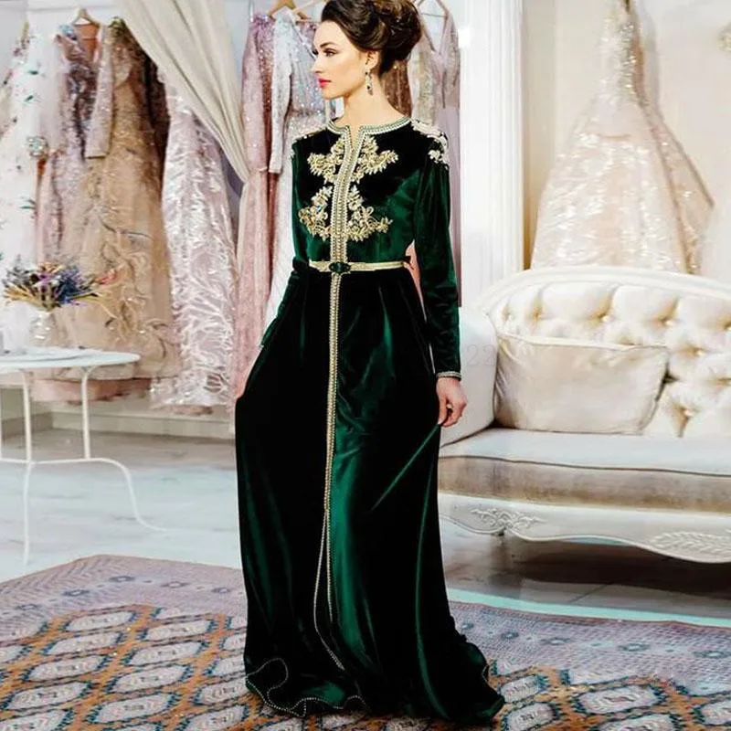 Вечернее платье Марокканский Кафтан С длинным рукавом Бархатные платья для Выпускного Вечера В Арабском Дубае С Кружевными аппликациями Халат De Soiree robe 0