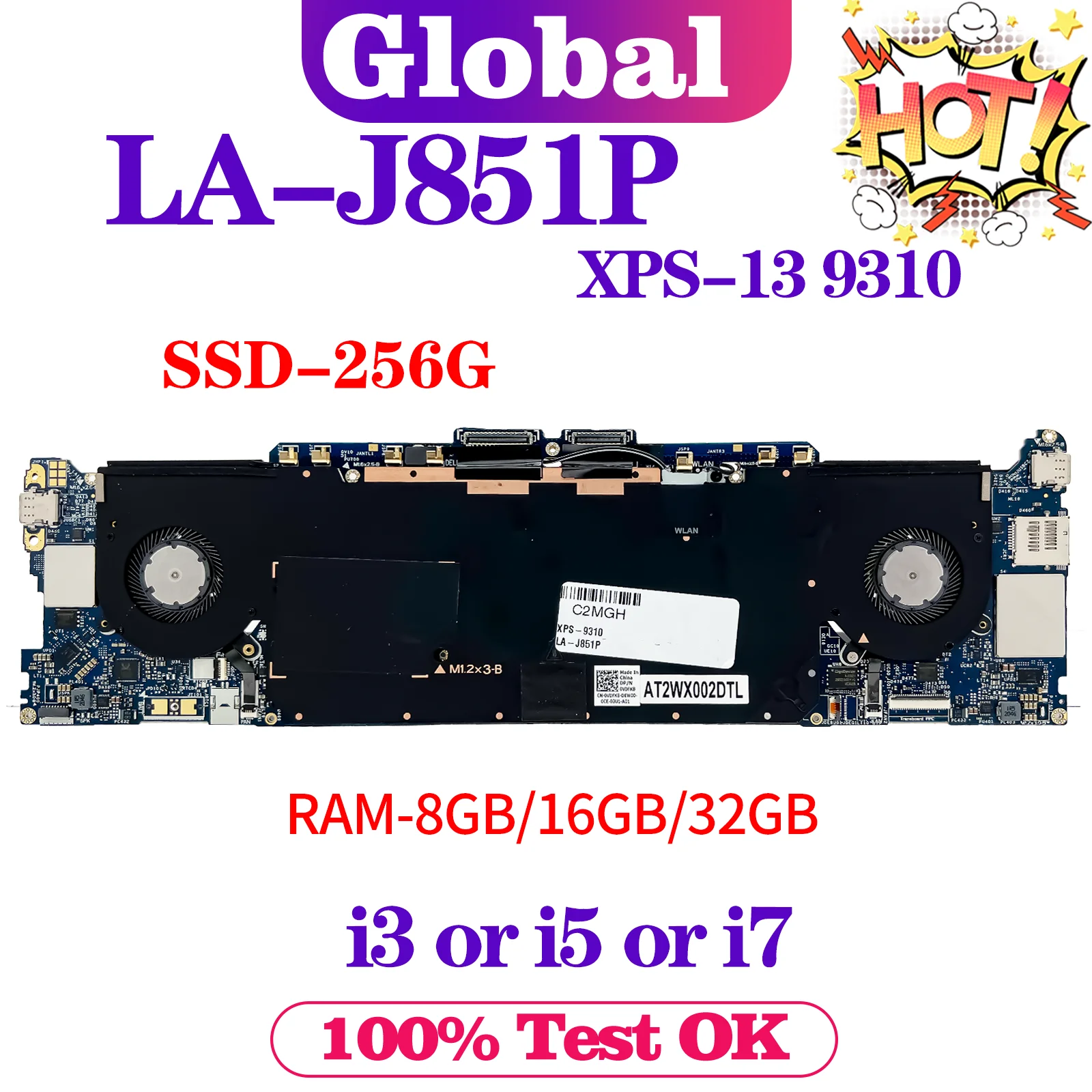 KEFU LA-J851P Материнская плата для ноутбука Dell XPS-13 9310 Материнская плата i3 i5 i7 11-го поколения RAM/8 ГБ SSD/256G 0