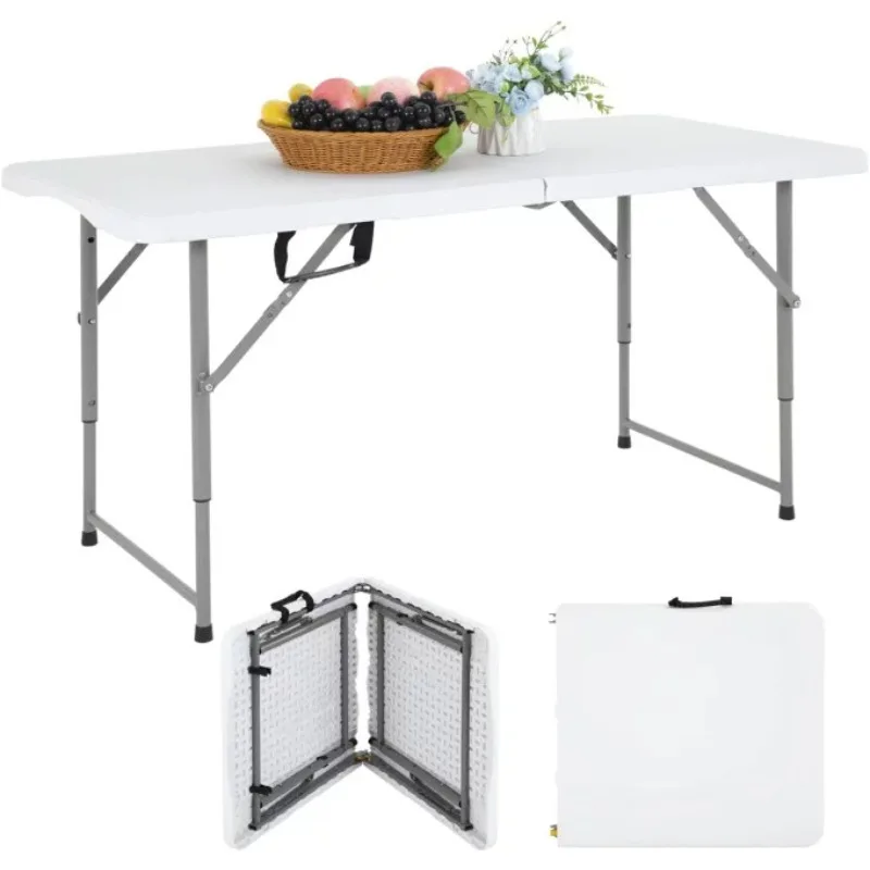 Складной стол SUGIFT 4 фута, Стол для кемпинга с регулируемой высотой, Офисный стол для пикника в помещении/на открытом воздухе, Скамейка для кемпинга, белый 0
