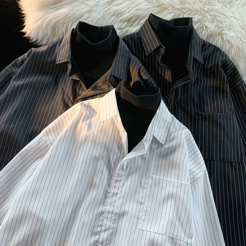 Мужская рубашка с длинными рукавами в высококачественную полоску ropa hombre camisa hawaiana, летняя мужская одежда, мода 2023 года 0
