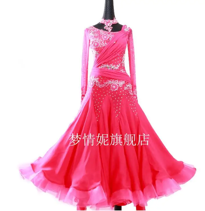 Стандартное платье для бальных танцев, Платье для соревнований по бальным танцам в стиле вальса, платья для соревнований по бальным танцам розового цвета 0