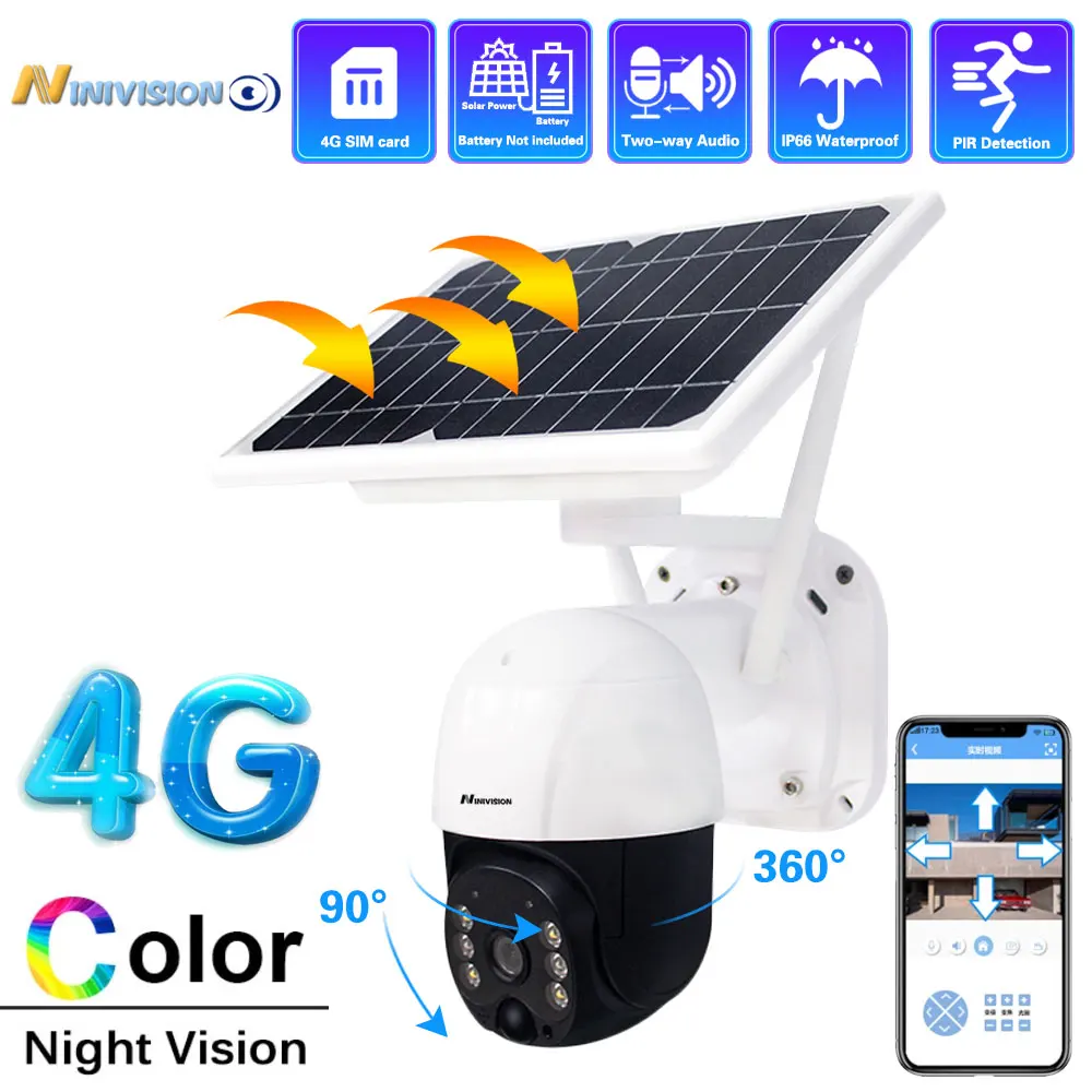 NINIVISION 4G Солнечная IP-камера WIFI PTZ купольная Starlight полноцветная ИК-камера P2P карта ИК-видения купольная камера облачного хранения 0
