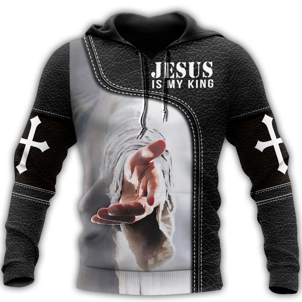 Иисус-мой король, повседневная толстовка, Весенний пуловер Унисекс с 3D печатью, Сублимационный пуловер на молнии, Harajuku, Модная мужская / женская толстовка 0