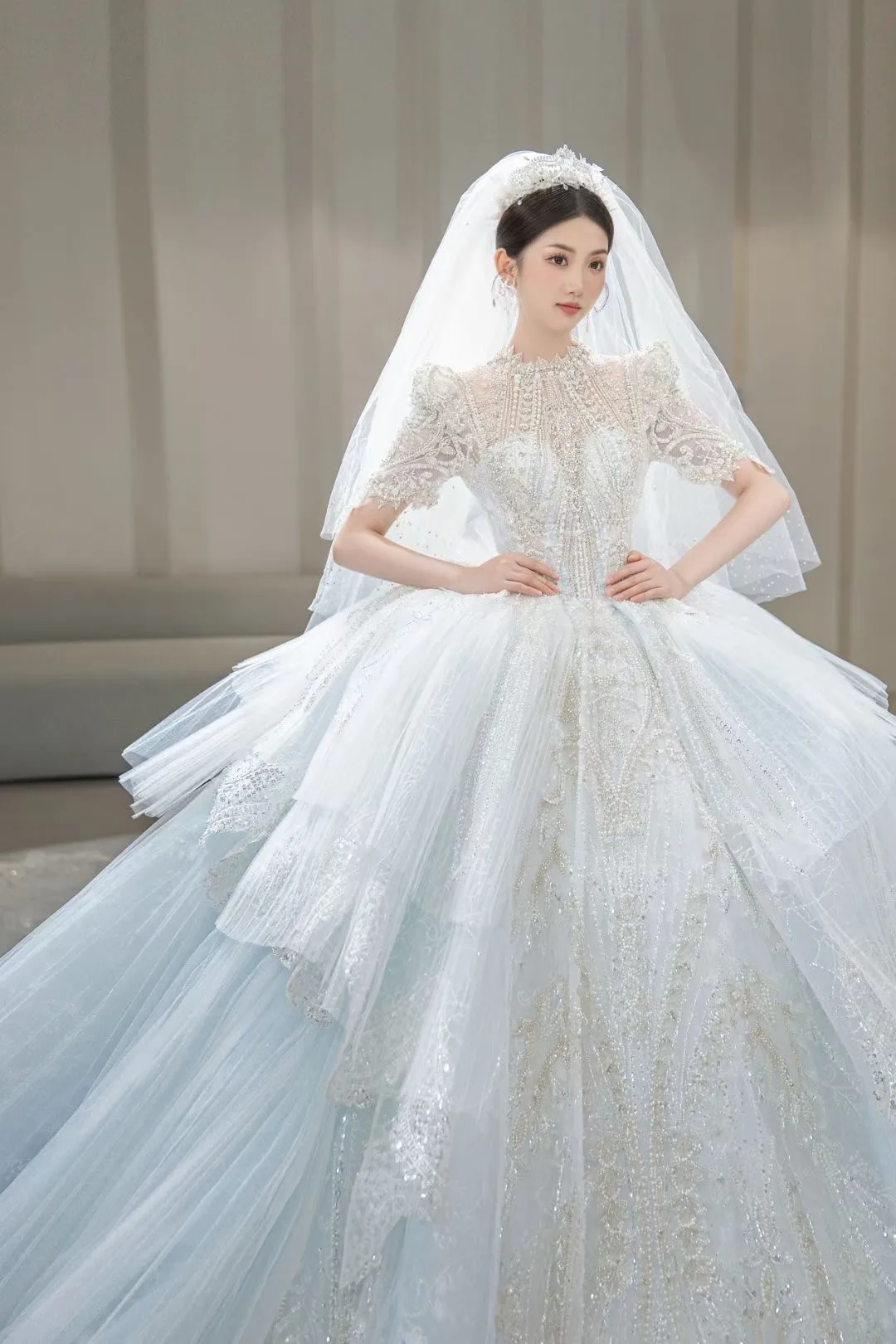Ltt Коллекция 2023, пышное бальное платье принцессы с кристаллами, серо-голубые нарядные свадебные платья для новобрачных 1