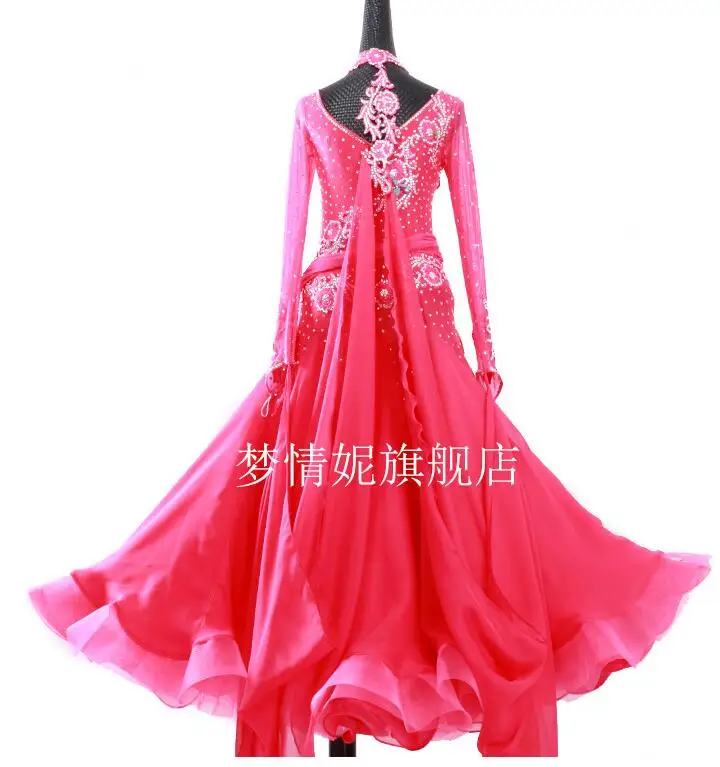 Стандартное платье для бальных танцев, Платье для соревнований по бальным танцам в стиле вальса, платья для соревнований по бальным танцам розового цвета 1