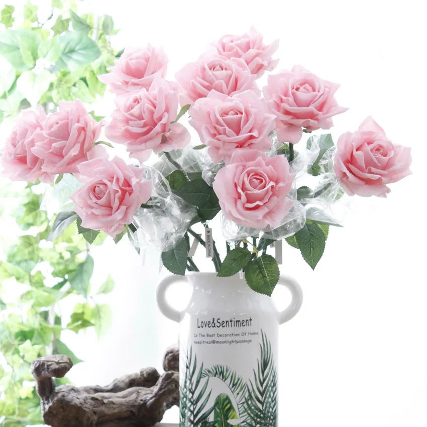 Увлажняющие розы с 2 листьями, Искусственные цветы, Аксессуары для украшения дома, Свадебный букет, Цветочная композиция для вечеринки 2