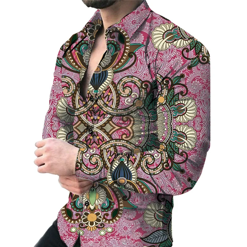 Гавайские мужские рубашки с длинным рукавом и принтом для мужчин, Роскошная мужская Дизайнерская одежда, Модная Элегантная Классическая мода 2