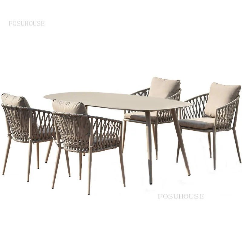 Пляжные стулья в скандинавском стиле с лентой, простая комбинация стола и стула, Терраса для отдыха, Балкон, Уличный набор плетеных стульев, уличная мебель 2