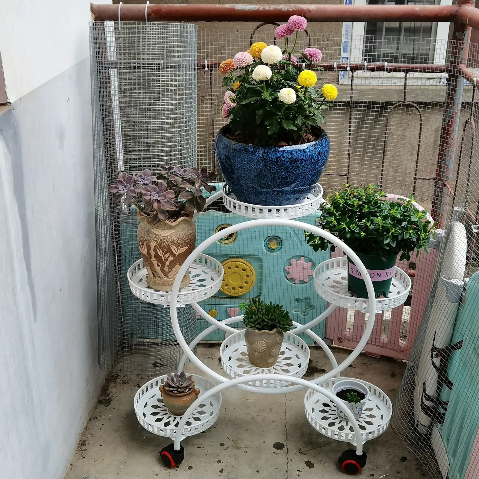 Белые металлические подставки для растений, 6 горшков, подставка для цветов для патио, сада, гостиной, углового балкона и спальни 2