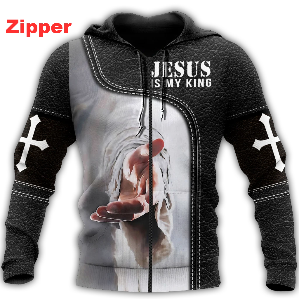 Иисус-мой король, повседневная толстовка, Весенний пуловер Унисекс с 3D печатью, Сублимационный пуловер на молнии, Harajuku, Модная мужская / женская толстовка 2
