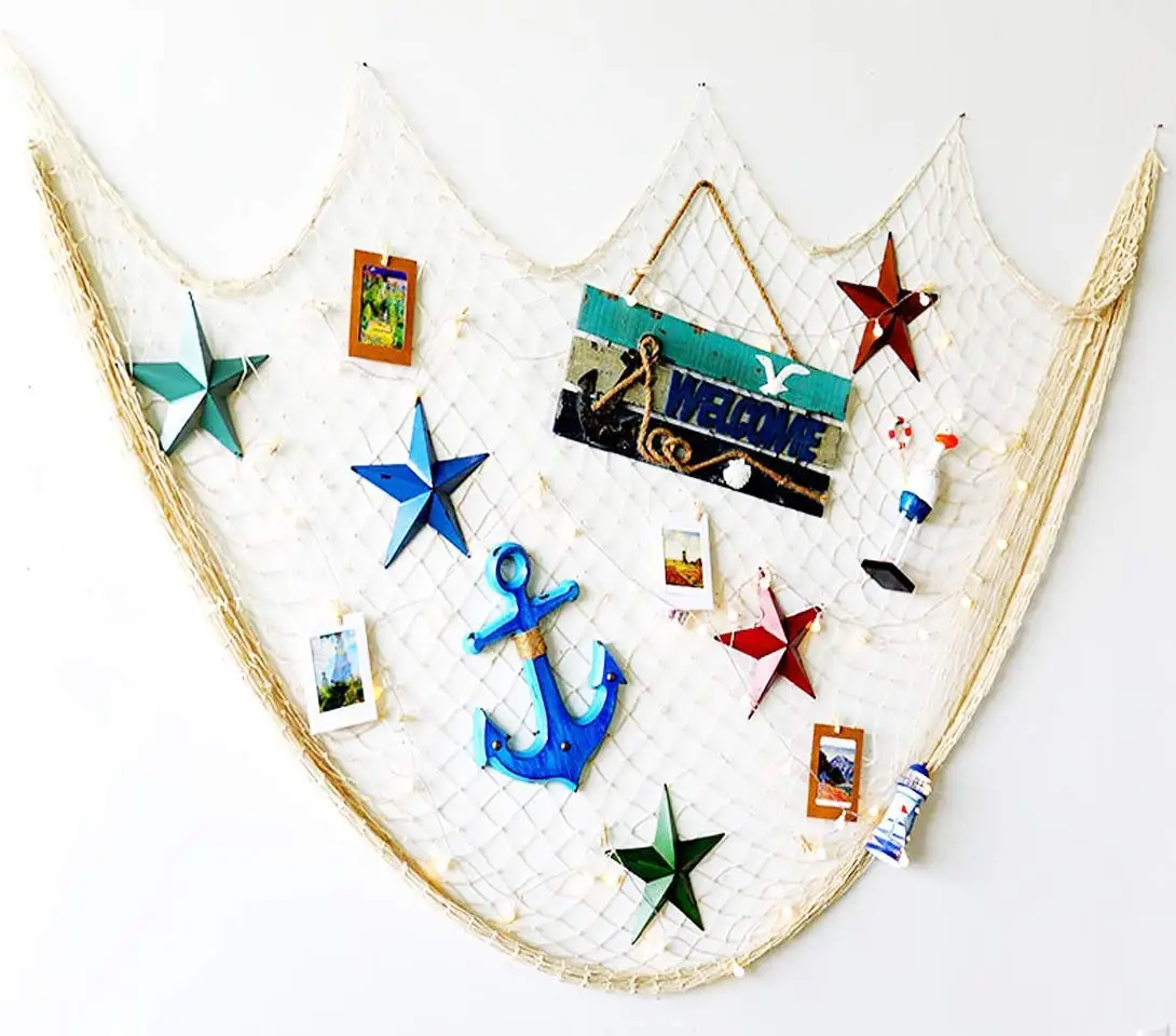 Натуральная рыболовная сеть decoration1x2 м Настенный Хлопковый сетчатый декор для Русалки, Пирата, Гавайской тематики, украшения для вечеринки на пляже 3