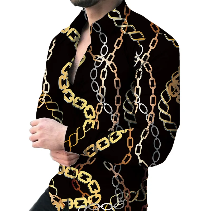 Гавайские мужские рубашки с длинным рукавом и принтом для мужчин, Роскошная мужская Дизайнерская одежда, Модная Элегантная Классическая мода 3