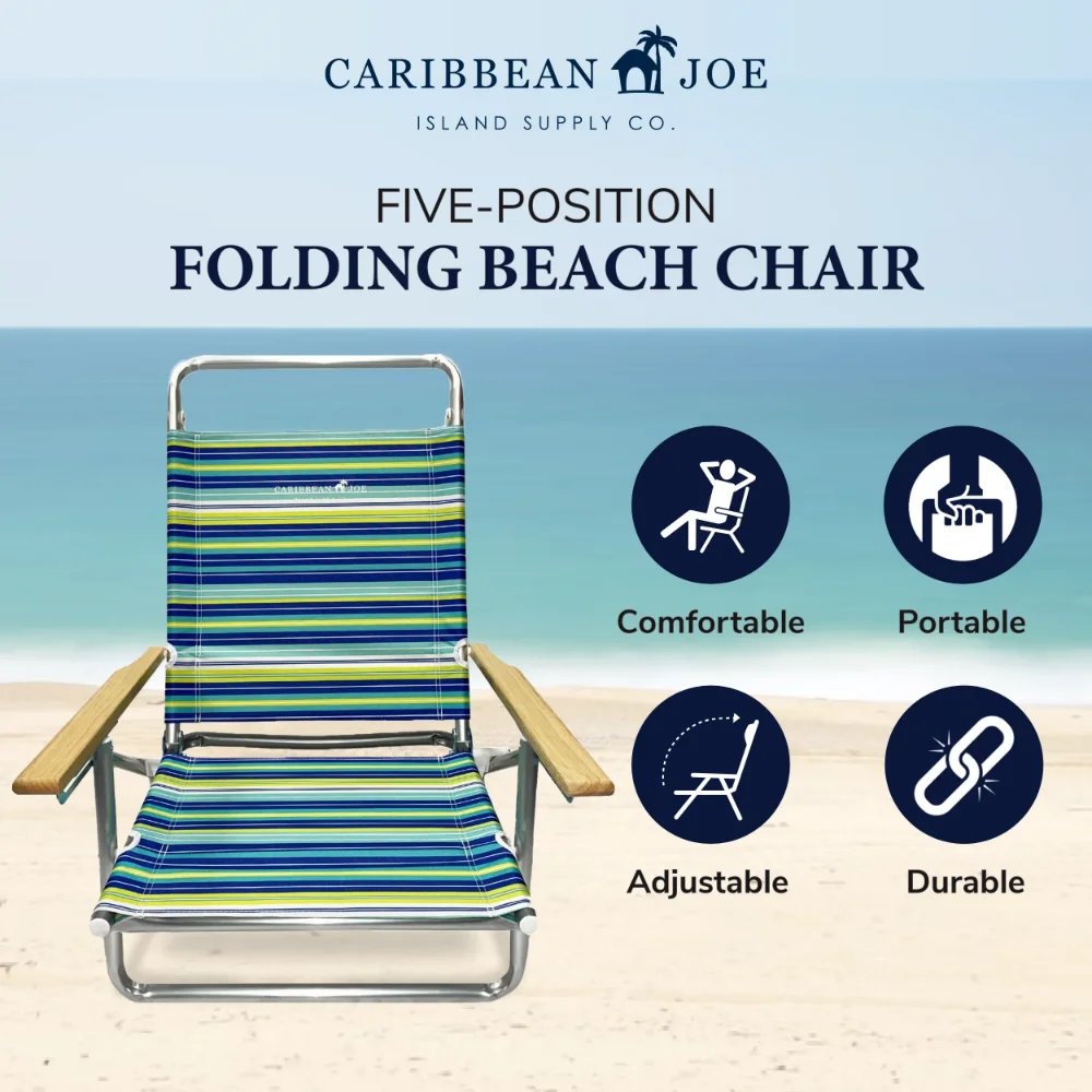 Пятипозиционный Складной пляжный стул с низким уровнем песка и деревянными подлокотниками 3