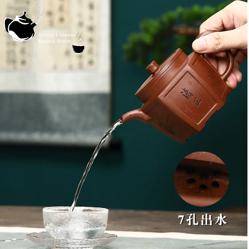 Фиолетовый глиняный горшок ручной работы Исин черствеет и падает на склон Сливовая орхидея бамбук хризантема чайный сервиз кунг-фу китайский чайник 4