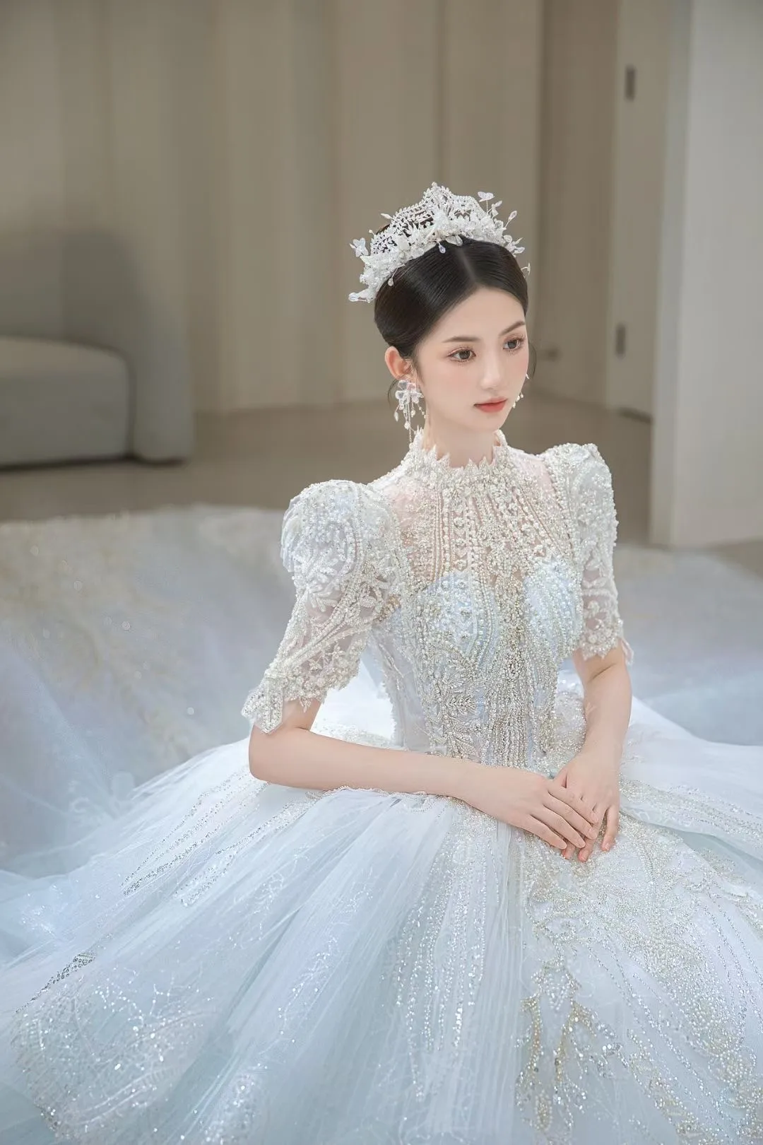 Ltt Коллекция 2023, пышное бальное платье принцессы с кристаллами, серо-голубые нарядные свадебные платья для новобрачных 4