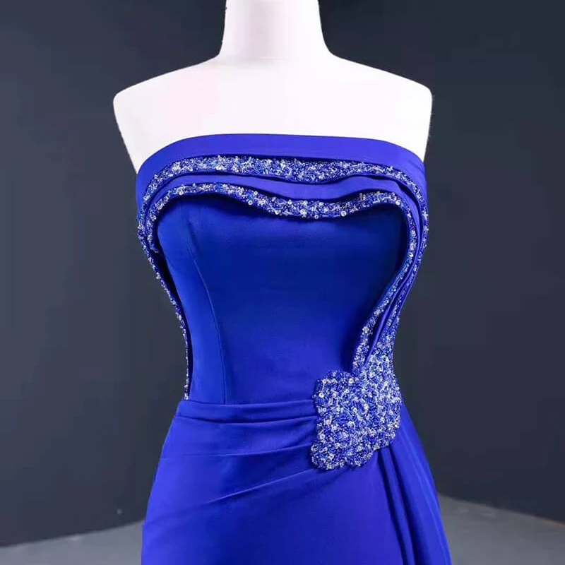 RSM67087 Синее элегантное облегающее вечернее платье для банкета, топ-труба с оборками, платье в пол на шнуровке с открытой спиной, 2021 платье вечернее 4
