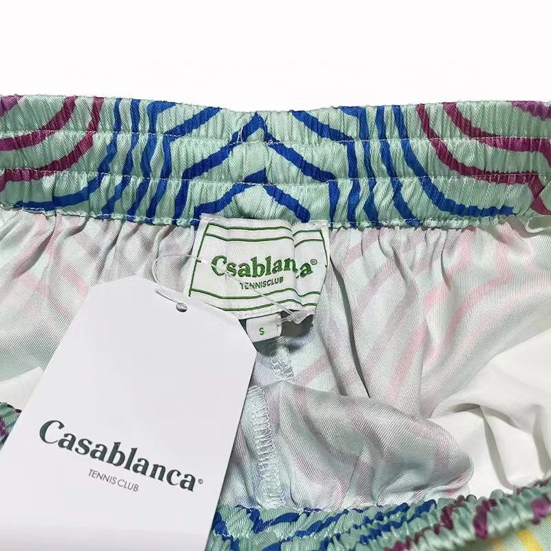 2023ss Шелковые шорты Casablanca Для мужчин и женщин 1: 1, высококачественные шорты с завязками, бриджи 4