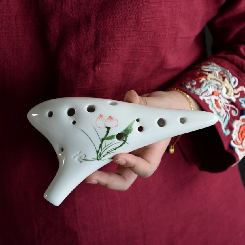 Классический музыкальный инструмент Керамическая окарина с 12 отверстиями, обжигаемая в печи Керамическая флейта Alto C росписью Ocarina 4