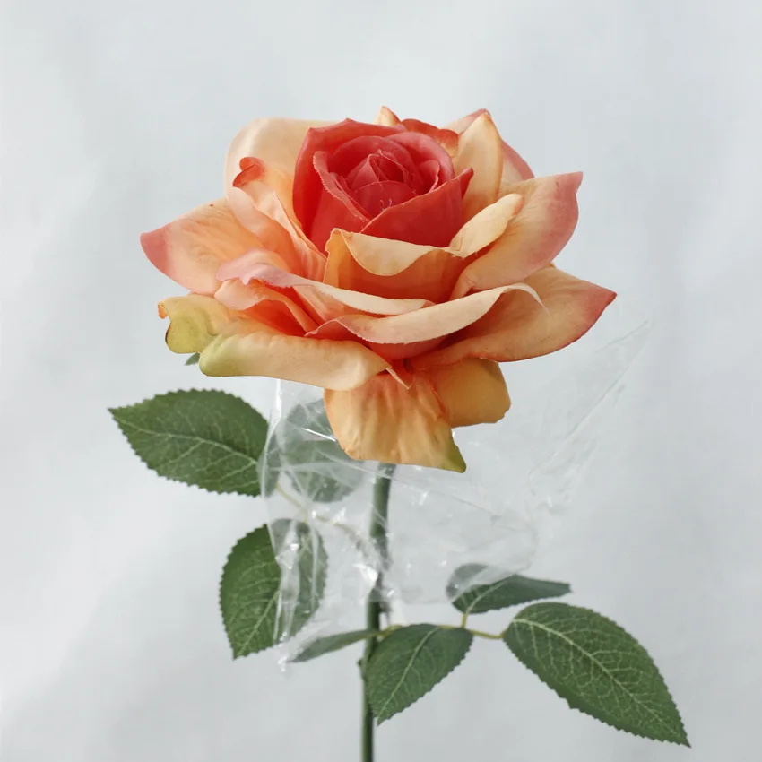 Увлажняющие розы с 2 листьями, Искусственные цветы, Аксессуары для украшения дома, Свадебный букет, Цветочная композиция для вечеринки 5