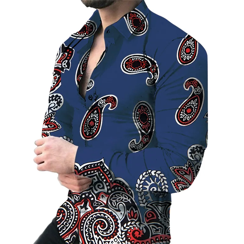 Гавайские мужские рубашки с длинным рукавом и принтом для мужчин, Роскошная мужская Дизайнерская одежда, Модная Элегантная Классическая мода 5