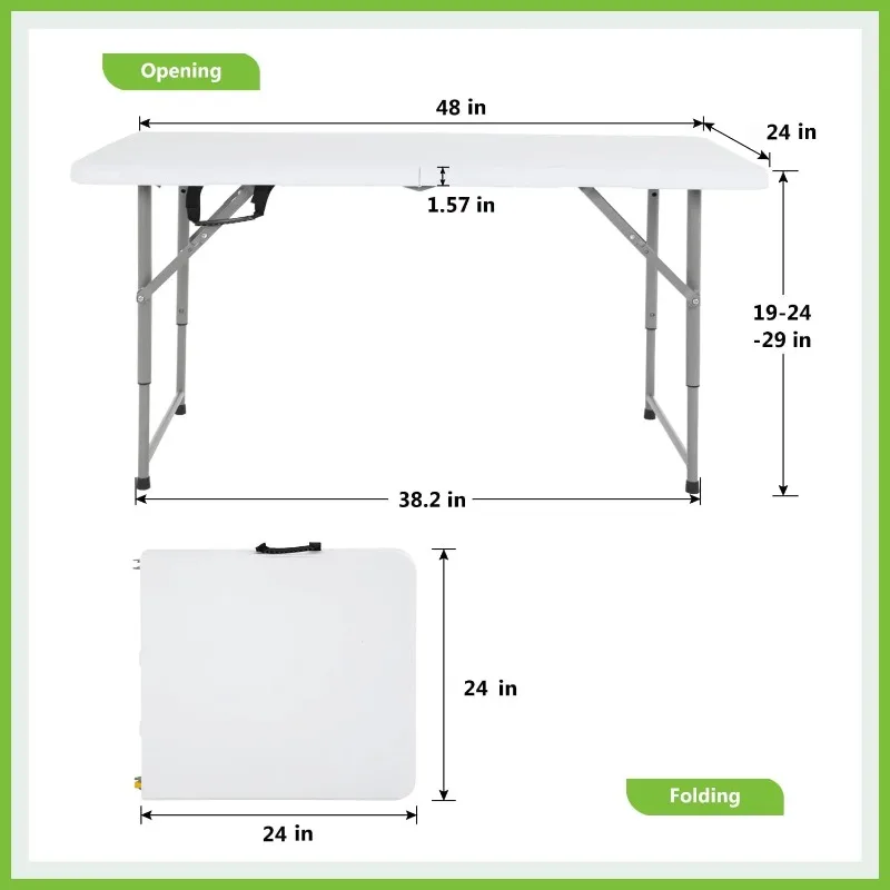 Складной стол SUGIFT 4 фута, Стол для кемпинга с регулируемой высотой, Офисный стол для пикника в помещении/на открытом воздухе, Скамейка для кемпинга, белый 5