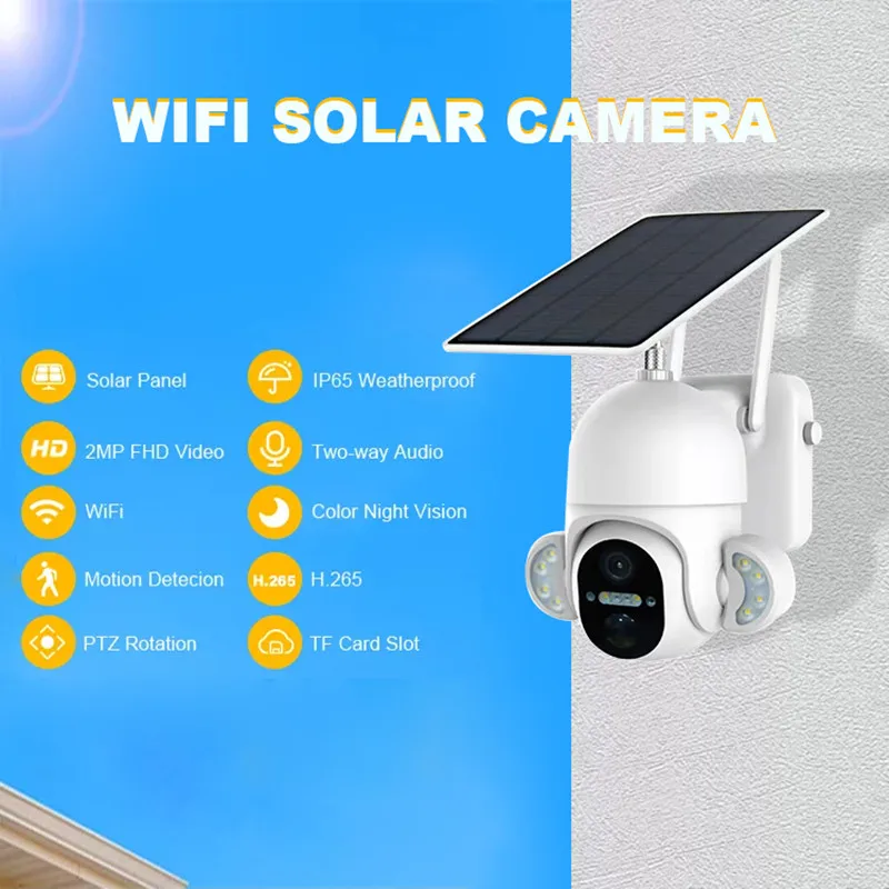 Наружный прожектор Система солнечной энергии 1080P 4G Wifi Ptz IP-сеть на солнечных батареях Беспроводная камера видеонаблюдения 5