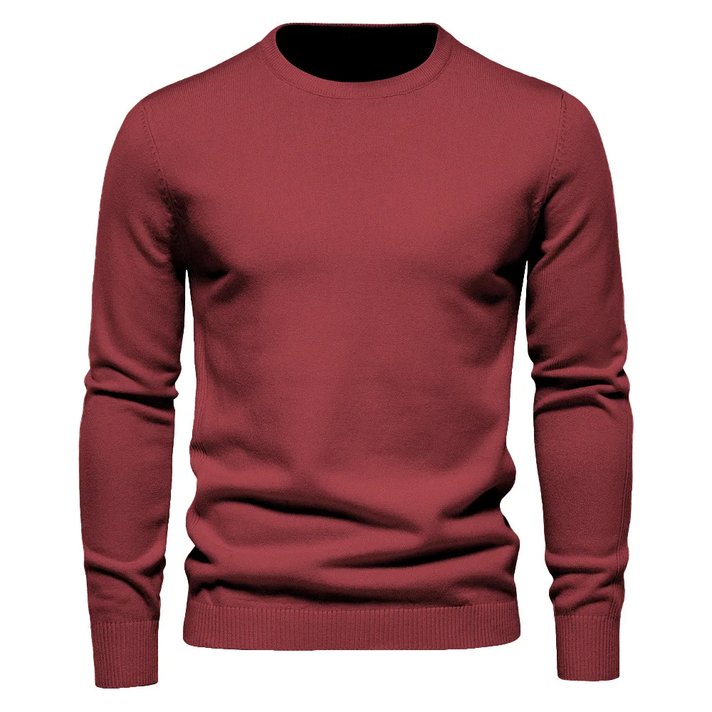 Новая модная мужская футболка с круглым вырезом, осенне-зимний толстый свитер, мужской свитер с круглым вырезом, приталенный мужской свитер, мужской вязаный топ 5