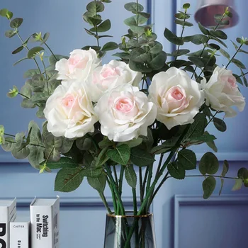 Увлажняющие розы с 2 листьями, Искусственные цветы, Аксессуары для украшения дома, Свадебный букет, Цветочная композиция для вечеринки
