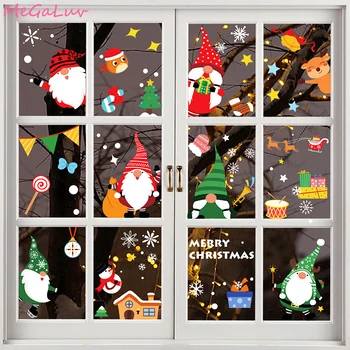 Рождественские наклейки на окна Санта Клаус Лось С Рождеством Христовым Оконные стеклянные наклейки Настенные украшения для украшения дома Новый 2023 год