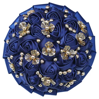 Букет из золотых бусин для свадебного украшения, темно-синий шелковый цветок ручной работы, множество стилей, букет невесты, свадебные принадлежности