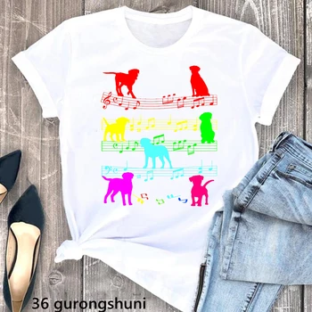 Радужная собака Играет музыкальную ноту, Футболка с графическим принтом, Забавная футболка в стиле хип-хоп Для девочек, Женская одежда В стиле Харадзюку Каваи, Женская футболка