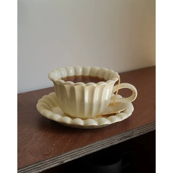 Винтажная кружевная кофейная чашка с блюдцем для латте латте кружевная чашка подглазурного цвета, высококачественная чашка для послеобеденного чая домашнего использования