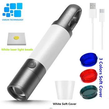 Белый лазерный фонарик, сильный свет на открытом воздухе, магнит с телескопической фокусировкой, Портативный предупреждающий крючок, освещение