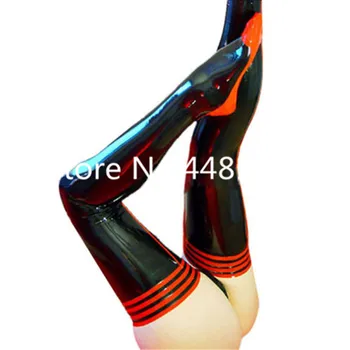 Сексуальные латексные женские Колготки Чулки Резиновые Длинные носки черного цвета с красными колготками на Хэллоуин