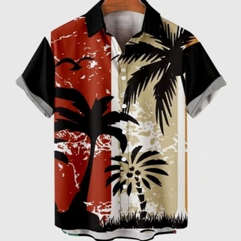 2023 Новая Мужская Гавайская Рубашка С Коротким рукавом Для Мужчин, Блузка с 3D Принтом Кокосовой Пальмы, Топы, Повседневная Футболка Оверсайз, Мужская Одежда