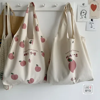 Оригинальные дизайнерские сумки для покупок, Женские Холщовые сумки-тоут Большой емкости в японском стиле, Винтажная сумка на плечо персикового цвета, женская MO434