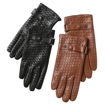 Подарок для мужчин, британские деловые повседневные перчатки ручной работы из натуральной кожи, мужские осенне-зимние теплые высококачественные тонкие вязаные варежки