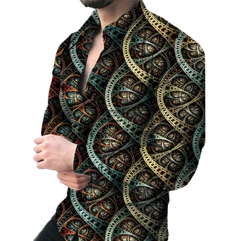 Гавайские мужские рубашки с длинным рукавом и принтом для мужчин, Роскошная мужская Дизайнерская одежда, Модная Элегантная Классическая мода