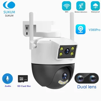 Камера безопасности V380 Pro с двумя объективами, водонепроницаемая WIFI, беспроводная IP-камера ночного видения для умного дома, наружная