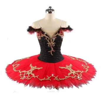 Профессиональная Элегантная Одежда для выступлений с V-образной спинкой для Взрослых, Черная, Красная Балетная пачка для танцев