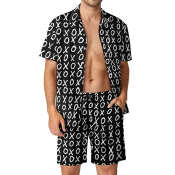 Мужские комплекты с буквенным принтом X и O, Персонализированный модный повседневный комплект Рубашек, Шорты с короткими рукавами и рисунком, Летний пляжный костюм Большого размера