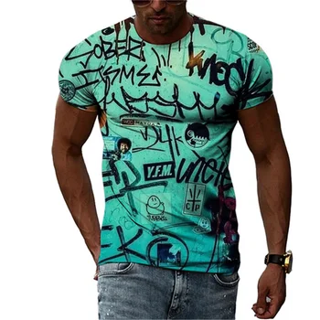 Летняя Мужская футболка с английским рисунком, граффити, 3D принтом, хип-хоп Harajuku, Модный повседневный уличный стиль, короткие рукава