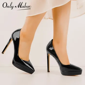 Onlymaker/Женские туфли-лодочки без застежки на платформе с острым носком и шпильке 12 см, платье для вечеринки, Пикантные Модные туфли-лодочки