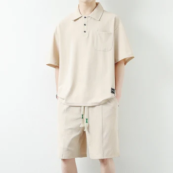 Летние мужские повседневные комплекты рубашек с короткими рукавами 4XL, Корейская уличная одежда, спортивный костюм, Рубашки с отложным воротником и шорты, Комплекты из двух предметов